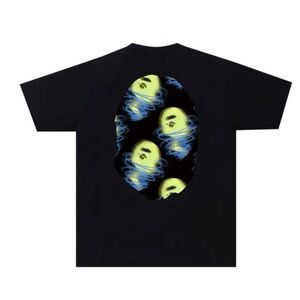 Bape Ape face green glow ghost black tee L